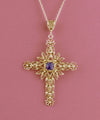 Filigree Art Amethyst Gemstone Women Gold Plated Silver Cross Pendant Necklace