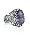 Sterling Silver Filigree Art Amethyst Gemstone Oval Cocktail Ring