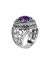 Sterling Silver Filigree Art Amethyst Gemstone Women Bold Ring