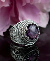 Sterling Silver Filigree Art Amethyst Gemstone Women Bold Ring
