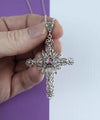 Filigree Art Amethyst Gemstone Women Silver Cross Pendant Necklace