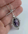 Filigree Art Amethyst Gemstone Women Silver Oval Pendant Necklace - Filigranist Jewelry