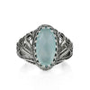 Sterling Silver Filigree Art Aqua Chalcedony Angel Cocktail Ring