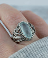Filigree Art Aqua Chalcedony Gemstone Angel Design Women Silver Cocktail Ring - Filigranist Jewelry