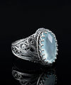 Sterling Silver Filigree Art Aqua Chalcedony Angel Cocktail Ring