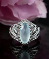 Sterling Silver Filigree Art Aqua Chalcedony Angel Cocktail Ring