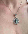 Filigree Art Aqua Chalcedony Gemstone Blossoming Lotus Flower Women Silver Pendant Necklace