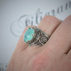 925 Sterling Silver Filigree Art Aqua Chalcedony Gemstone Cocktail Women Ring