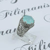 925 Sterling Silver Filigree Art Aqua Chalcedony Gemstone Cocktail Women Ring