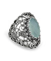 Filigree Art Aqua Chalcedony Gemstone Lace Detailed Women Silver Statement Ring