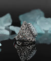Filigree Art Aqua Chalcedony Gemstone Lace Detailed Women Silver Statement Ring