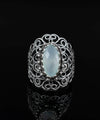 Filigree Art Aqua Chalcedony Gemstone Lace Detailed Women Silver Statement Ring