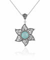 Filigree Art Aqua Chalcedony Gemstone Star Design Women Silver Pendant Necklace