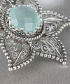 Filigree Art Aqua Chalcedony Gemstone Star Design Women Silver Pendant Necklace