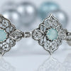 925 Sterling Silver Filigree Art Aqua Chalcedony Gemstone Link Bracelet