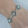 925 Sterling Silver Filigree Art Aqua Chalcedony Gemstone Link Bracelet