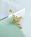 Filigree Art Aqua Chalcedony Gemstone Women Gold Plated Silver Cross Pendant Necklace