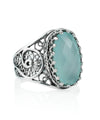 Sterling Silver Filigree Art Aqua Chalcedony Gemstone Oval Cocktail Ring