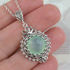 Filigree Art Aqua Chalcedony Gemstone Women Silver Boho Pendant Necklace - Filigranist Jewelry