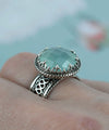 Filigree Art Aqua Chalcedony Gemstone Women Silver Cocktail Ring - Filigranist Jewelry