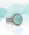Filigree Art Aqua Chalcedony Gemstone Women Silver Cocktail Ring - Filigranist Jewelry
