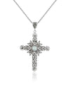 Filigree Art Aqua Chalcedony Gemstone Women Silver Cross Pendant Necklace