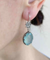 Filigree Art Aqua Chalcedony Gemstone Women Silver Oval Dangle Earrings