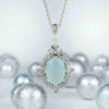 Filigree Art Aqua Chalcedony Gemstone Women Silver Oval Pendant Necklace - Filigranist Jewelry