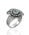 Filigree Art Aqua Chalcedony Gemstone Women Silver Statement Ring