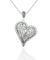 Filigree Art Asymmetric Heart Women Silver Pendant Necklace