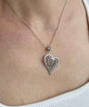 Filigree Art Asymmetric Heart Women Silver Pendant Necklace