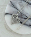 Filigree Art Asymmetric Heart Women Silver Pendant Necklace