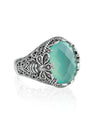 Filigree Art Bee Detailed Aqua Chalcedony Gemstone Women Silver Statement Ring - Filigranist Jewelry