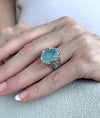 Sterling Silver Filigree Art Aqua Chalcedony Gemstone Bee Detailed Women Statement Ring