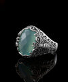 Sterling Silver Filigree Art Aqua Chalcedony Gemstone Bee Detailed Women Statement Ring