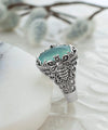 Sterling Silver Filigree Art Aqua Chalcedony Gemstone Bee Detailed Women Statement Ring