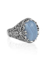 Filigree Art Bee Detailed Blue Lace Agate Gemstone Women Silver Statement Ring