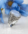 Filigree Art Bee Detailed Blue Lace Agate Gemstone Women Silver Statement Ring