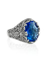 Filigree Art Bee Detailed Blue Quartz Gemstone Women Silver Statement Ring - Filigranist Jewelry