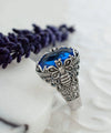 Sterling Silver Filigree Art Blue Quartz Gemstone Bee Detailed Women Statement Ring