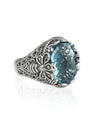 Filigree Art Bee Detailed Blue Topaz Gemstone Women Silver Statement Ring - Filigranist Jewelry