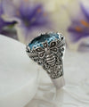 Sterling Silver Filigree Art Blue Topaz Gemstone Bee Detailed Women Statement Ring