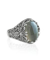 Filigree Art Bee Detailed Gray Moonstone Gemstone Women Silver Statement Ring - Filigranist Jewelry
