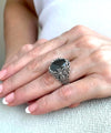 Sterling Silver Filigree Art Gray Moonstone Gemstone Bee Detailed Women Statement Ring