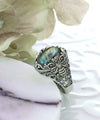 Filigree Art Bee Detailed Labradorite Gemstone Women Silver Statement Ring