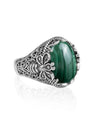 Filigree Art Bee Detailed Malachite Gemstone Women Silver Statement Ring