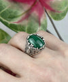 Filigree Art Bee Detailed Malachite Gemstone Women Silver Statement Ring
