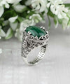 Filigree Art Bee Detailed Malachite Gemstone Women Silver Statement Ring