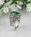 Filigree Art Bee Detailed Malachite Gemstone Women Silver Statement Ring