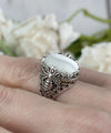 Filigree Art Bee Detailed Mother Of Pearl Gemstone Women Silver Statement Ring